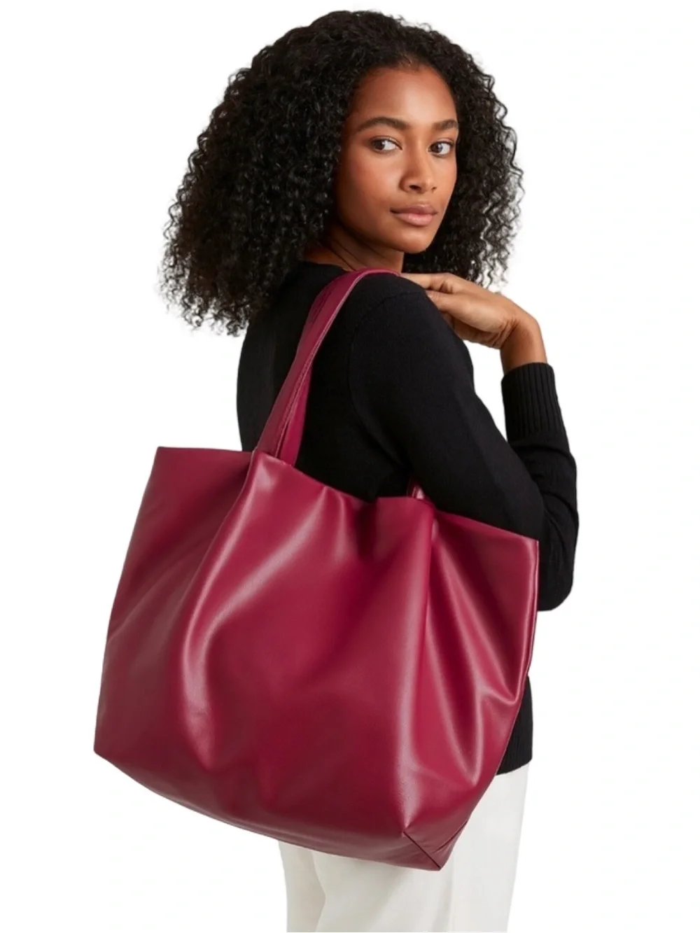 Neiman Marcus Burgundy Faux Leather Tote Bag